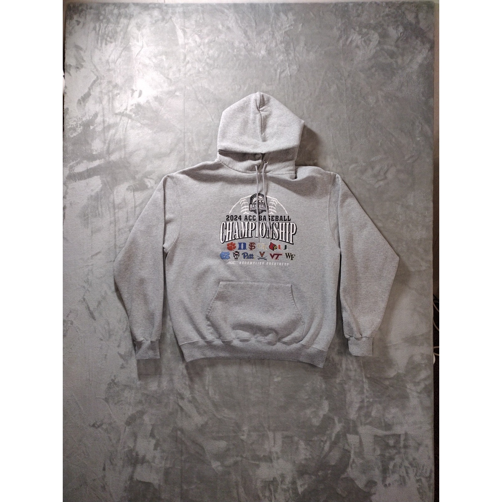 Acc Championship 2024 Gray Hoodie Large Tournament Charlotte Nc Baseball Casual